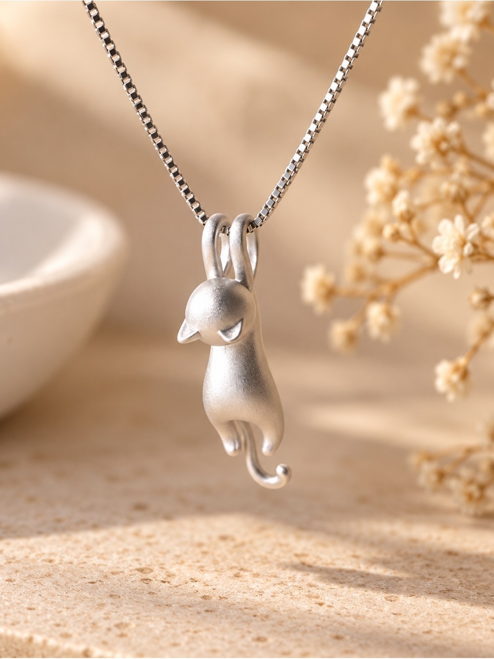 Silver Cat Pendant Necklace